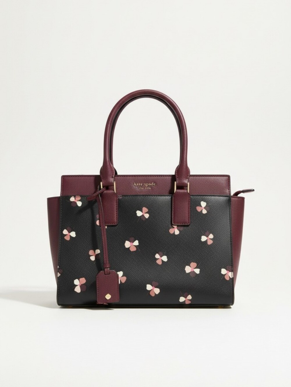 kate spade Black and Burgundy Floral Appliqué Satchel